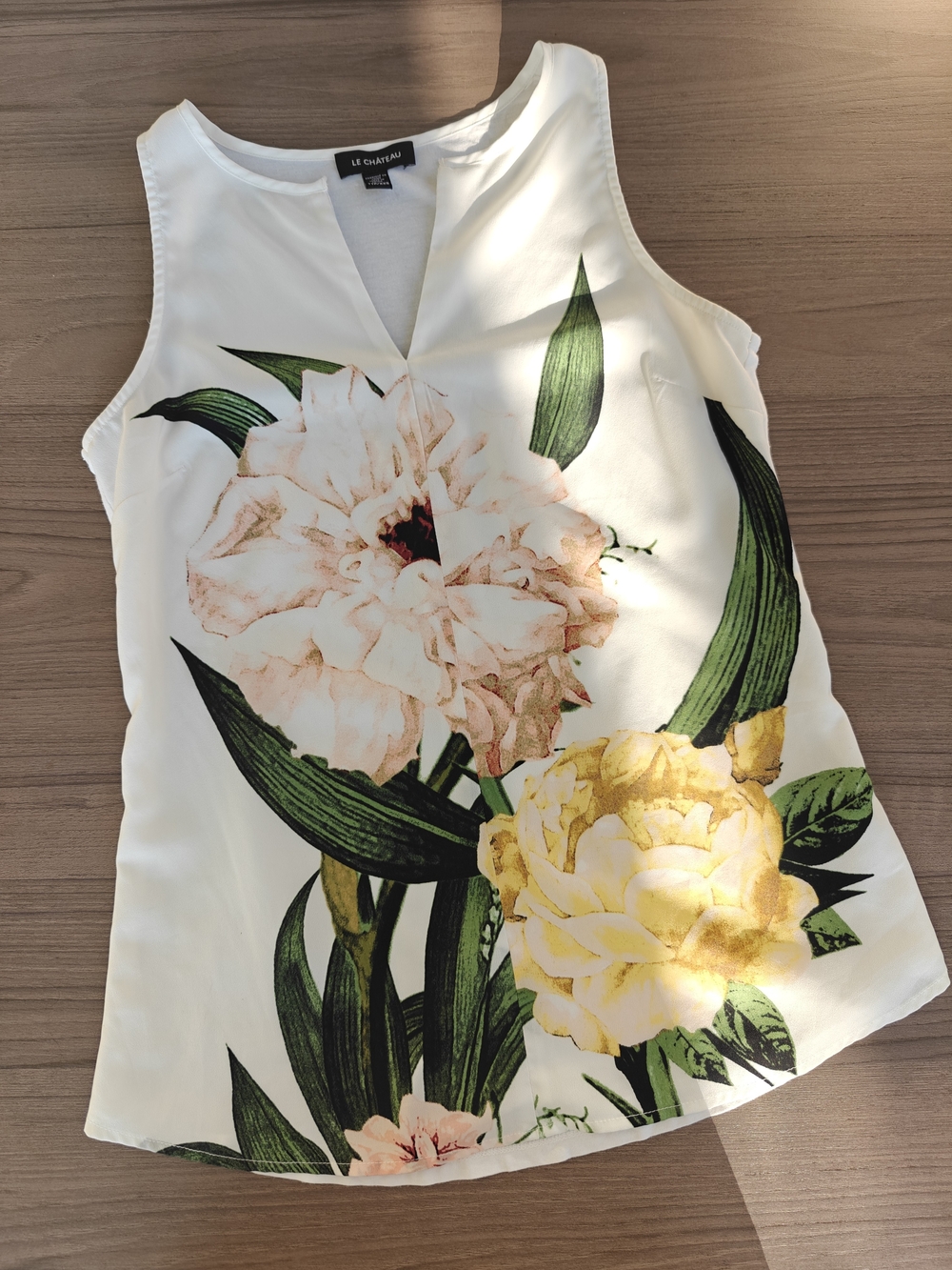 le chateau White Floral V-Neck Camisole with Yellow & Green Print
